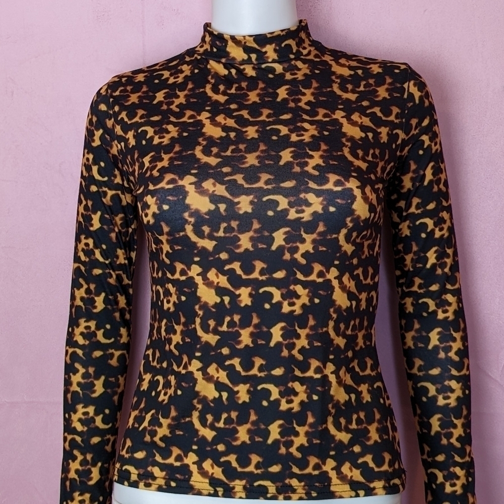 Dolls Kill Daisy Street Flames Print Long Sleeve Mock Neck Crop Tee